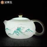 金镶玉羊脂玉瓷茶壶 家用喝茶泡茶西施壶功夫茶具送礼盒 金亭山水