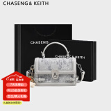 CHASENG&KEITH轻奢刺绣小方包女斜挎包包女生高级轻奢潮流单肩包 灰色+精美礼盒+配饰