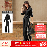 骆驼（CAMEL）立领健身女装撞色修身两件套运动服 Y24CAWL6620 幻影黑 XL