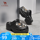 骆驼（CAMEL）洞洞鞋女时尚DIY鞋花休闲凉鞋显高凉拖鞋 L25M071023 黑色 36-37