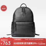 BABAMA【生日礼物】双肩包男士潮流时尚大容量旅行头层牛皮背包 黑色