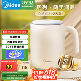 美的（Midea）电水壶家用 宿舍小型迷你便携电热水壶 1-2人旅行小容量便携式大功率烧水壶 双层防烫内胆自动断电 0.6L 【无缝内胆I防烫】SH06X6-103