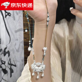 饰之秀S99足银锦鲤锁项链女平安锁好运莲莲长命锁编织银锁吊坠生日礼物 锦鲤铃铛锁-彩绳+如意铃兰花 6克