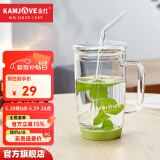 金灶（KAMJOVE）玻璃杯花茶杯家用办公室女性茶水杯 带盖玻璃吸管杯泡茶杯AC-100 苹果绿【500毫升】