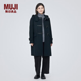无印良品（MUJI）女式羊毛混牛角扣大衣长款连帽毛呢呢子外套秋冬季外衣女装 深藏青色3A M (160/84A)