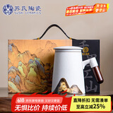 苏氏陶瓷（SUSHI CERAMICS）办公杯手绘釉画彩千里江山高升茶隔杯陶瓷过滤内胆白文创