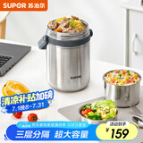 苏泊尔（SUPOR）保温饭盒304不锈钢大容量三层学生便当保温 真空保温3层1.9L