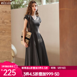 Olrain欧芮儿深灰色连衣裙女装夏季新款时尚收腰显瘦伞摆裙子 深灰色 L