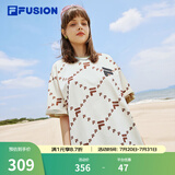 斐乐（FILA）FUSION潮牌情侣短袖T恤夏季宽松休闲老花满印花圆领男女装上衣 仿古白-IV S (165)