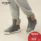 DEEP BREATH深呼吸女鞋冰上防滑侧拉链绑带羊毛内里雪地靴AX15183 灰 36
