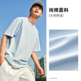 安踏（ANTA）【快干棉】T恤男女同款2025夏季情侣吸湿排汗LOGO宽松休闲短袖t恤 【小logo】陶瓷蓝8125-9 XL /男180 女175