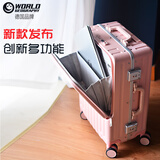 世界地理德国前开盖行李箱男拉杆箱密码箱女万向轮旅行箱包20英寸樱花粉