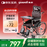 鱼跃(yuwell)护理型轮椅车H059B老人半躺型带坐便器椅餐板钢管可折叠