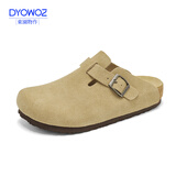 东园物作软木拖鞋真皮休闲日系时尚百搭外穿防滑情侣款Boston半包勃肯鞋 卡其色【以此颜色为准】 35 正码