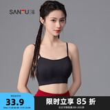 三福2024新款运动风文胸女固定杯抹胸美背细肩带裹胸吊带背心内衣 黑色 80B