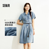 森马（Semir）牛仔连衣裙女收腰翻领裙子2025夏凉感通勤休闲中长裙109325114021