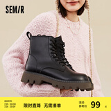 Semir官方正品女款靴子马丁靴切尔西女鞋 106822146017黑色【薄绒】 36 (230mm)