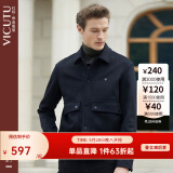 威可多（VICUTU）男士夹克零压轻商务舒适时尚翻领修身毛呢外套男VRS88343500 黑色 M
