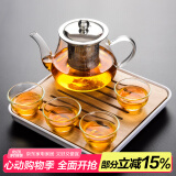 瓷牌茗茶具（cipaiming teaset） 透明玻璃茶具整套套装家用功夫茶壶茶杯会客泡茶器 透明八骏壶4玉兰杯+小四方盘