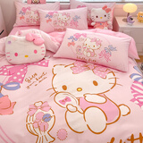 雅鹿卡通纯棉床上四件套夏季床单库洛米被套学生宿舍被罩全棉床品套件 大版-美美KT 【卡通印花】 1.8m四件套 床单款 被套200*230cm