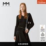 麦檬万件爆款MM口碑原创桑蚕丝凉感针织上衣短袖春夏淡人穿搭 水滴领-长袖-黑色5F1931232-1 M （100-115斤）