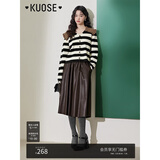 阔色（kuose）黑色皮裙半身裙女2024新款春秋复古半裙a字伞裙中长款裙子 深棕色 S