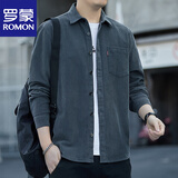 罗蒙（ROMON）长袖衬衫男士春秋款灯芯绒休闲宽松纯色衬衣外套 灰色 XL