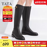 他她（TATA）超模靴骑士靴大筒围长靴休闲加绒女靴子秋冬新款7TGA1DG4 7TG80DG3黑色（金属圈-单里） 37