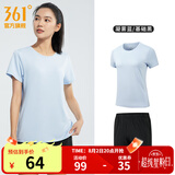361度运动套装男夏季跑步短袖基础舒适速干健身训练衣服 【女款】凝雾蓝/基础黑 S