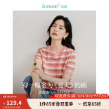 茵曼（INMAN）索罗纳凉感条纹女装气质针织衫小个子轻薄2025夏季新款短袖上衣 藕粉色 M