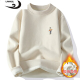 浪古 LAWKUL加厚卫衣男加绒t恤潮牌宽松秋冬季新款保暖内衣针织衫男装打底衫 米白色 XL