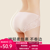金三塔商场同款女士内裤100%桑蚕丝花边中腰三角裤真丝内裤女 粉色 1条 L