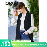 betu百图女装韩版英伦风气质外穿西装领马甲女2202T77 黑色 XS
