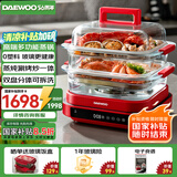 大宇（DAEWOO）【一锅六用】方形玻璃电蒸锅 多功能炖蒸煮一体蒸汽锅分体可拆洗煎烤涮火锅不锈钢S31红色（标配）