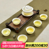 瓷牌茗 青花瓷功夫茶具套装玲珑镂空整套陶瓷泡茶具茶壶茶杯 【金玉满堂】1盖碗6杯-7件套