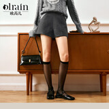 Olrain欧芮儿高腰休闲裤女装秋季通勤百搭毛呢短裤 灰色（第二批次） S