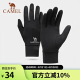 骆驼（CAMEL）触屏手套男跑步防滑薄绒保暖户外运动薄款手套冬季女 A1W3GZ103，墨黑【薄绒内里】 L
