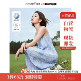茵曼2025夏季女装法式吊带印花压褶连衣裙子女士高级长裙 湖蓝色 XL