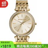 Michael Kors奢侈品潮牌女士简约三针手表金色不锈钢表带39mm时尚腕表防水50m