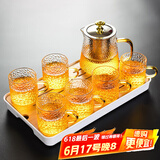 瓷牌茗茶具（cipaiming teaset） 透明玻璃茶具整套套装家用功夫茶壶茶杯会客泡茶器 金盖雅致锤纹杯7件套+小长方盘