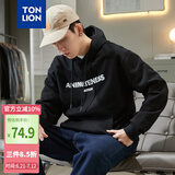 唐狮（TonLion）2022春季卫衣男连帽宽松黑色帽衫设计感小众外套