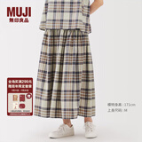 无印良品（MUJI）女式 马德拉斯格纹 宽摆裙长半身裙女装裙子25年夏季款BE1XKA5S 象牙色格纹 L (165/70A)