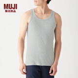 无印良品（MUJI）男式 无缝罗纹编织背心 2件装 内衣家居服 FA01CC3S 灰色 S