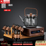正扬电陶炉煮茶器胡桃木电茶炉玻璃泡茶蒸煮烧水壶功夫茶具套装家用小 胡举物如意提六竹环+架长琴黑