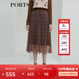 PORTS宝姿女装秋季渐变格纹立体百褶网纱半裙LL9S018LCP017 栗褐色条格 M (6)