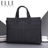 ELLE HOMME男士公文包 时尚条纹撞色手提包大容量PVC配皮单肩斜跨包14英寸电脑包EA188211212黑蓝