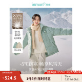茵曼（INMAN）鸭绒九江羽绒服冬女装新款休闲立领落肩宽松外套大衣上衣 浅灰绿 M
