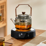 忆壶茶（YIHUTEA） 茶壶玻璃泡茶壶侧把过滤煮茶壶加厚耐热电陶炉烧水壶养生煮茶器 【1500瓦】1L黑色蒸煮双内胆套装