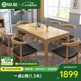 锦巢实木餐桌椅组合北欧日式小户型饭桌橡胶木长方形吃饭桌子YF-2310 原木色（牛角椅） 一桌4椅(1.5米)