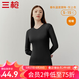 三枪（THREEGUN）新疆棉秋衣纯棉抗静电新疆棉透气男女士上衣打底保暖内衣棉毛衫 女黑色（上衣） M